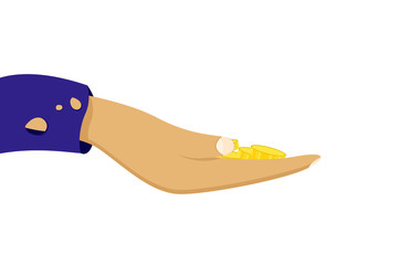 Vector illustration of outstretched hand with coins