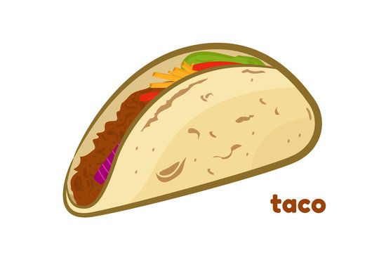 Vector illustration of mexican taco, isolated on white background