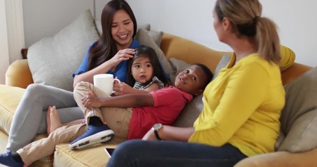 Mums talking with kids on a playdate