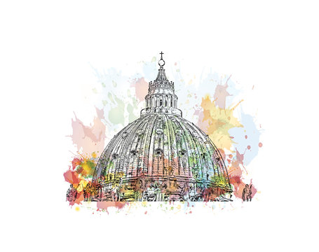 watercolor st. peter's basilica dome clip art preview
