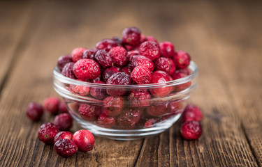 Dried Cranberries (selective focus; detailed close-up shot)