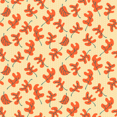 Autumn fall leaves. Floral seamless pattern background. Ornament with stylized oak leaves