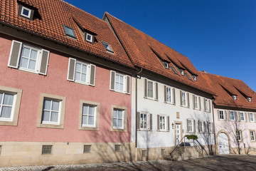 Pink and white houses at the Domhof square in Hildesheim