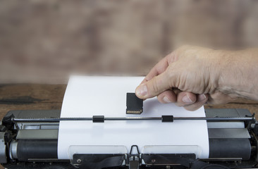 Old typewriter from seventies with paper and copy space.