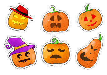Set of stickers Halloween pumpkin. Vector illustration.