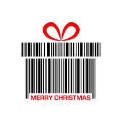 Icono plano codigo de barras regalo MERRY CHRISTMAS rojo negro en fondo blanco