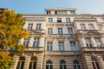 luxury facade of house in autumn