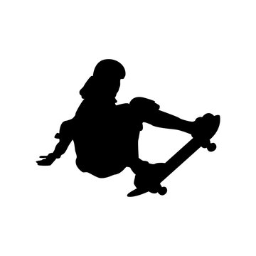 Icono plano silueta skater negro en fondo blanco