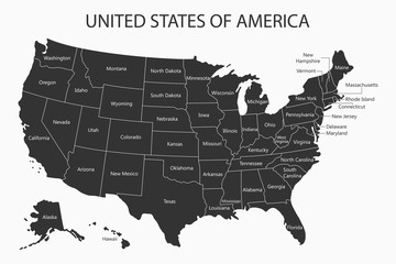 USA map with states names. United States of America cartography. Vector illustration.