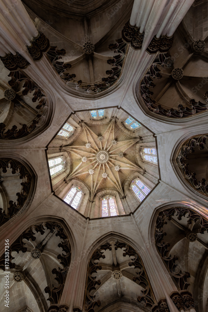 Poster ceiling decoration in the batalha monastery, a prime example of portuguese gothic architecture, unes