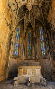 15th century tomb in the Unfinished Chapels of the Batalha Monastery, a prime example of Portuguese Gothic architecture, UNESCO World Heritage site
