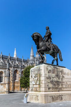 Equestrian statue of General Nuno Alvares Pereira commemorates his 1385 victory over the Castilians in the Battle of Aljubarrota. Sculpted by Leopoldo de Almeida in 1961.