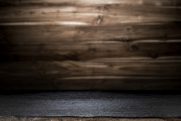 Empty wooden desk to present and show product.