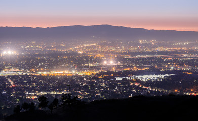 Silicon Valley Lights. Looking West from Mount Hamilton at Santa Clara Valley and Santa Cruz...