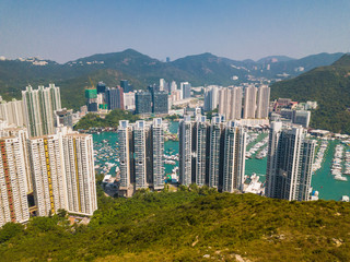 Panorama Aerial view Residential district in Aberdeen and Ap Lei Chau of Hong Kong
