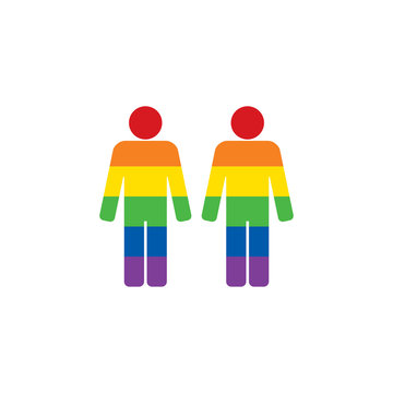 Gay couple figures holding hands with rainbow color. LGBT pride.