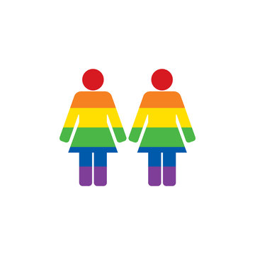 Lesbian couple figures holding hands with rainbow color. LGBT pride.