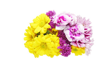 菊、スターチスとカーネーションの花束