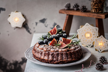 Chocolate Christmas Cake with Fruits and Nuts