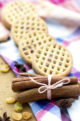 homemade arabic cookies cake chocolate cream and cinnamon and raisin