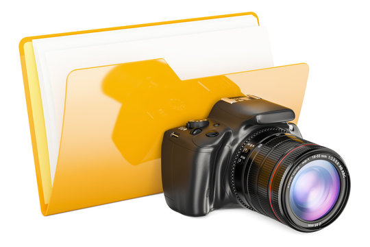 Computer folder icon with digital camera, 3D rendering