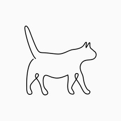 Cat one line drawing. Continuous line pet animal. Hand-drawn illustration for logo, emblem and design card, poster. Vector.