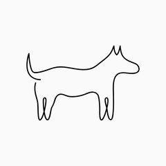 Dog one line drawing. Continuous line pet animal. Hand-drawn illustration for logo, emblem and design card, poster. Vector.