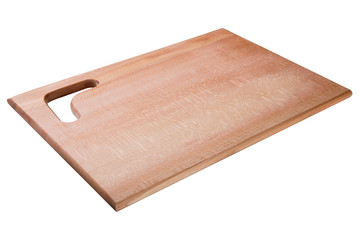 rectangular wooden cutting board on a white background