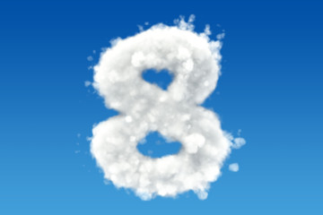 Number 8, from clouds in the sky. 3D rendering