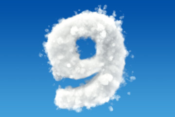 Naklejka premium Number 9, from clouds in the sky. 3D rendering
