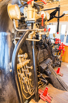 Retro steam locomotive boiler with engineering equipment