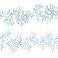 set of seamless border with christmas snowy  branch isolated on white