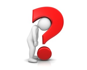 question mark red 3d asking sign burnout symbol icon with sad uncertain worried broken loser stick man isolated on white
