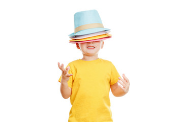 Dancing boy in the hat isolated on white