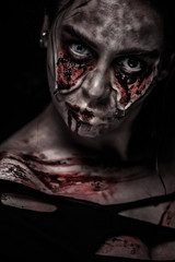 Zombie woman, Horror background for halloween concept and book cover ideas with copy space.