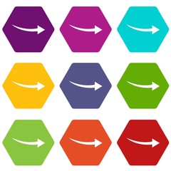 Curve arrow icon set color hexahedron