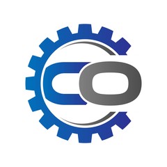 co initial logo vector with gear blue gray