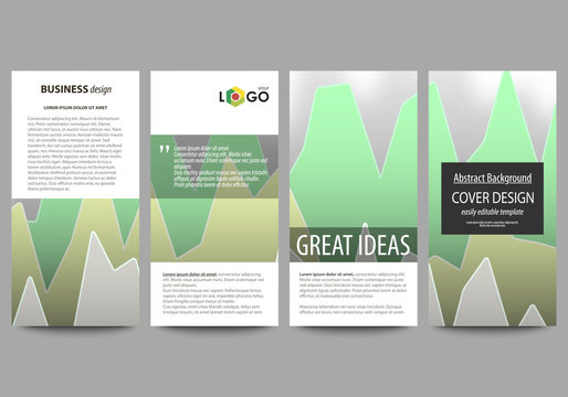 The minimalistic abstract vector illustration of the editable layout of four modern vertical banners, flyers design business templates. Rows of colored diagram with peaks of different height.