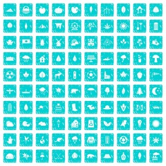 100 leaf icons set grunge blue