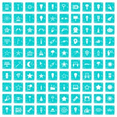 100 light icons set grunge blue