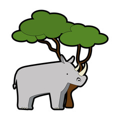 wild rhinoceros with tree
