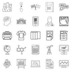Teaching icons set, outline style