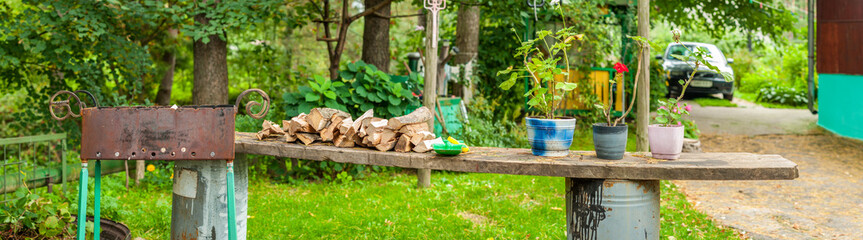 vacation in a country house. place for barbecue and shish kebab