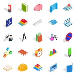 Train your mind icons set, isometric style