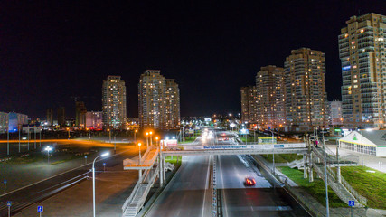 Fototapeta na wymiar Khabarovsk night view of the city district Erofey arena