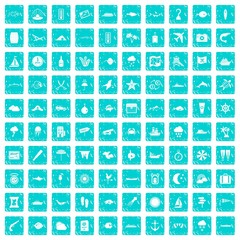 100 marine environment icons set grunge blue