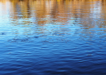 Water in the river and reflections of autumn trees