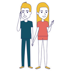 couple calling with smartphone