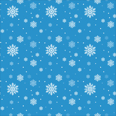 SNOW FLAKE SEAMLESS VECTOR PATTERN. TRENDY WINTER BLUE BACKGROUND