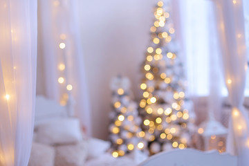 Fototapeta na wymiar Cozy Christmas home interior. New year decoration. Blur, boke background.